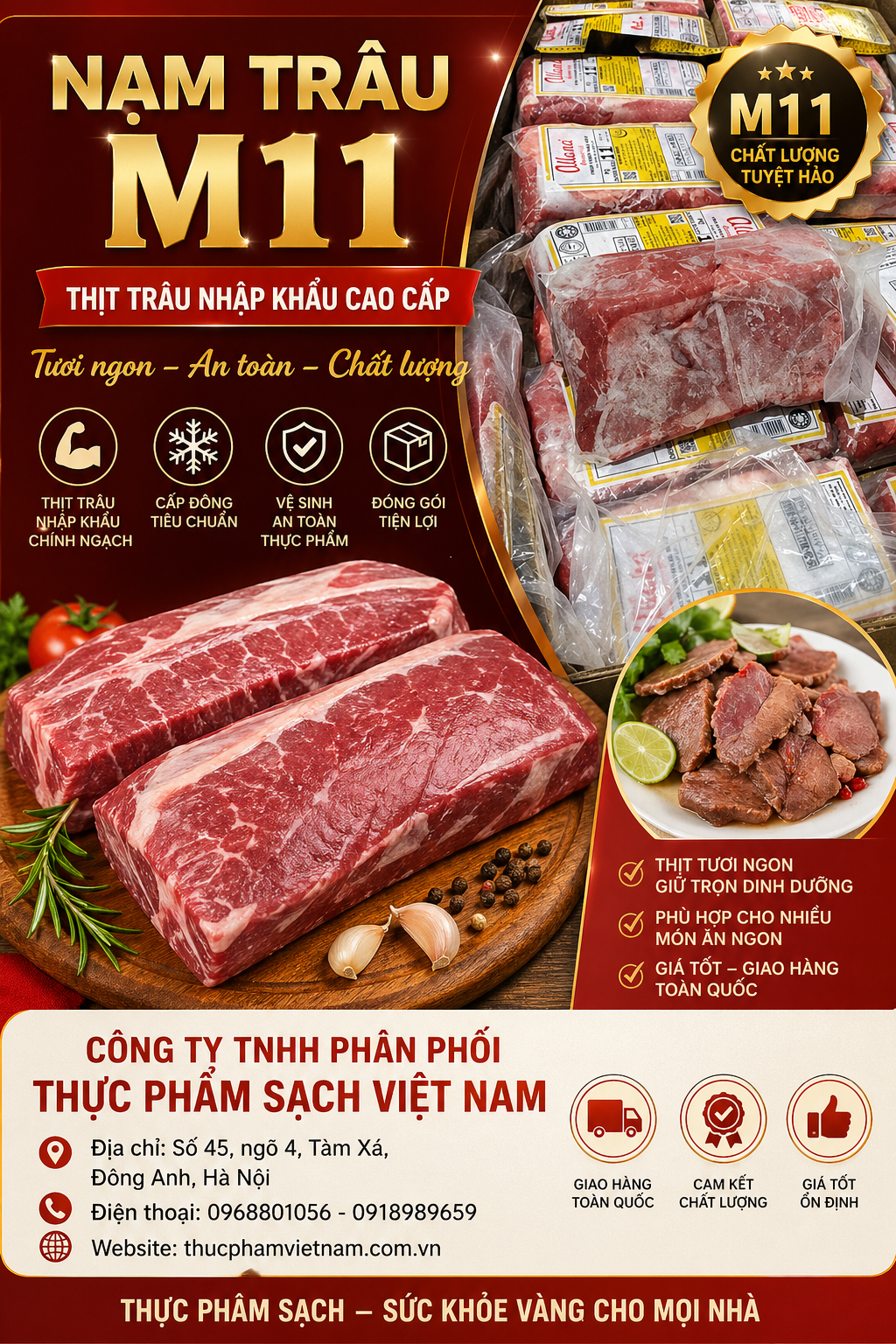 Thịt nạm trâu M11 – Chuẩn ngon cho bếp công nghiệp